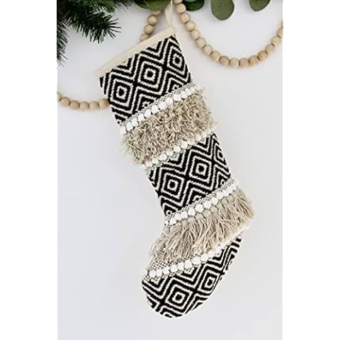 Casa Boho Christmas Stocking Neutral Stockings Boho Christmas Stockings Christmas Decorations Boho Christmas Decor Holiday Stockings Boho Black Cover