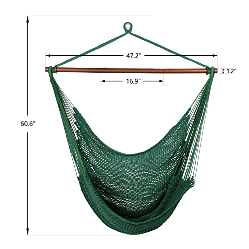 Upgraded Caribbean Hammock Chair With Detachable Metal Bar, Large Hammock Swing Chair, Xl Rope Hanging Chair For Outdoor Indoor, 330 Lbs Weight Capacity, Forestgreen #TOP5