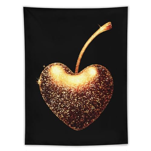 Tapiz de pared vertical con diseño divertido de cerezas doradas brillantes