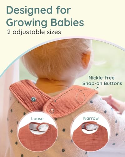 Lilian&Gema Muslin Baby Bibs 8 Pack Baby Drool Bibs for Boys Girls,Adjustable Unisex Soft Cotton Bibs for Teething Drooling Newborn Green - Thumbnail 3