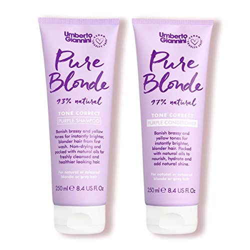 Umberto Giannini Pure Blonde Shampoo & Conditioner Duo, Vegan & Cruelty Free Blonde Toning Shampoo and Conditioner. Banish Brassiness for Blondes - Colour Safe