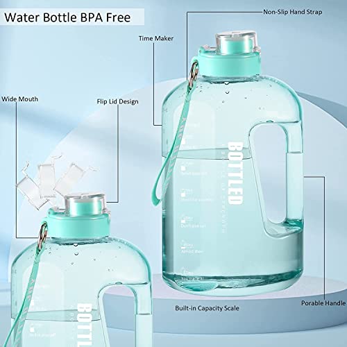 Image of 2.5 Liter Motivational Sports Gym Bottle Daily Water Intake With Time Markings Bpa-Free. Leak Proof For Adults For Gym, Travel And Office (Green+Purple) - Plastic