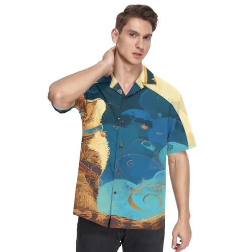 Chemise Hawaïenne Chat Doré Funky Idéale pour Vos Soirées Plage d'Été