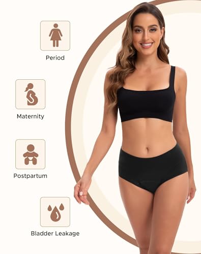 Image of INNERSY Period Underwear for Women Leakproof High Waisted Menstrual Cotton Panties 3 Pack