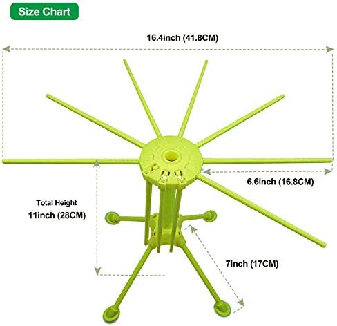 Pasta Drying Rack Collapsible, Fresh Noodles Hanging Stander, Household Pasta Drying Tool for Kitchen, Foldable Plastic Noodles Stander Spaghetti Holder Stand with 4 Legs and 10 Arm Handles (Green)