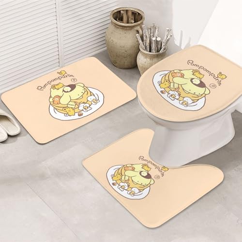 バスセット 滑り止め 吸水 ポムポムプリン 人気 漫画 3点セット トイレマット バスマット 便座カバー 暖かい ふわふわ 洗える 速乾 おしゃれ かわいい アニメ 50x80cm