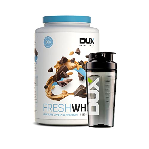 Kit Fresh Whey Protein + Coqueteleira - Chocolate e Pasta de Amendoim 900g - 20g de Proteínas por Porção - Suplementos Naturais, Treino Academia, Ganho Muscular Hipertrofia - DUX HUMAN HEALTH