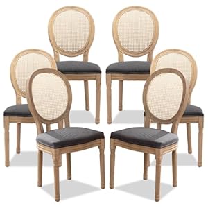 Soarflash french dining chairs set of 6 vantage dining chair with round back farmhouse country rattan dining chair for kitchenbedroomdeep grey  urban country home decor