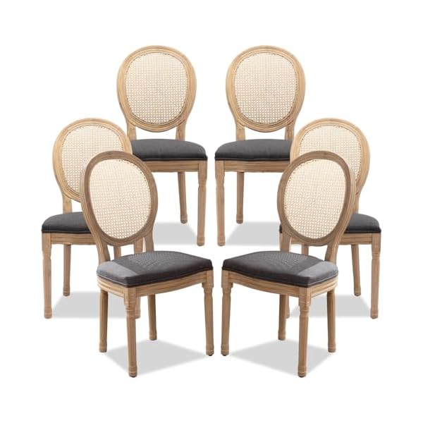 Soarflash french dining chairs set of 6 vantage dining chair with round back farmhouse country rattan dining chair for kitchenbedroomdeep grey  urban country home decor