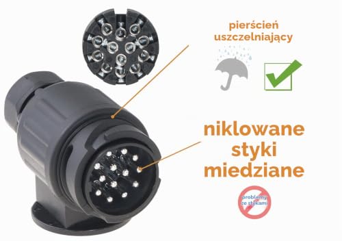 Wtyczka valonic 13-pinowa, czarna - wraz z szablonem okablowania - 13-pinowa wtyczka przyczepy