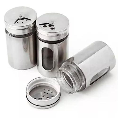 Porta Condimentos Saleiro Pimenteiro 80ml Vidro com Inox Kit 3 Peças