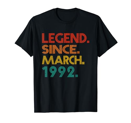 Legend Since March 1992 Men Women 1992 Idea Birthday Classic Camiseta