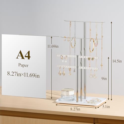 pickpiff Silver Jewelry Stand Holder Organizer: 14.5\" Sturdy Hanger for 80 Pcs Jewelry, Jewlery Tower for Display Necklace, Earring, Bracelet, Watch
