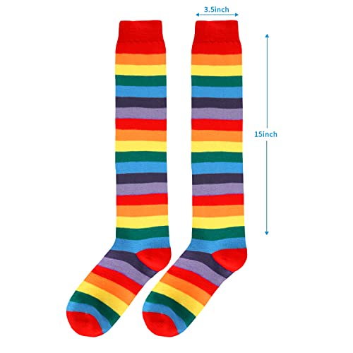 Suluia Crazy Rainbow Neon Knee High Socks Girls Women Funny Colorful Striped Knee High Stockings Tube Sock Novelty Wacky Elf Socks Kids Soccer Roller Skating Athletic Golf Outdoor Sports Socks Gift Cr #TOP7