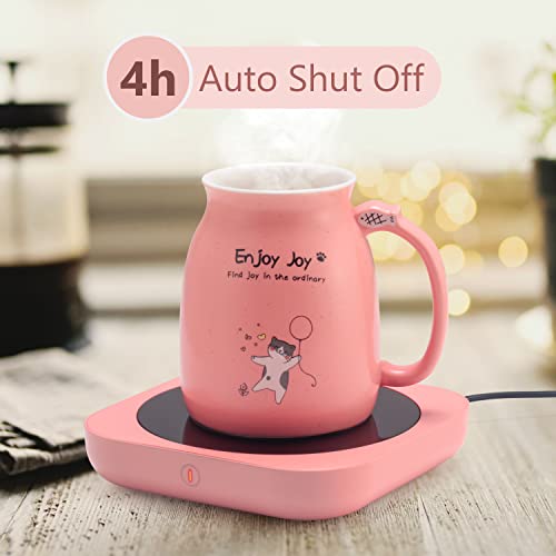 Bsigo Smart Coffee Mug Warmer & Cat Mug Set, Tea Beverage Warmer For Desk Home Office, 5.9'' Electric Candle Warmer With 3-Temperature Settings (Up To 180℉/80℃), 4 Hour Auto Shut Off, 16Oz Lid Spoon #TOP4