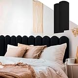 Papel e Parede Upholstered Headboard for King, Full and Queen in Velvet Black Wall Panel for Bedroom 23.6' x 7.8' Easy to Install & DIY Peel and Stick Style Kit Including 2 Mounting Tapes (10-Pack)