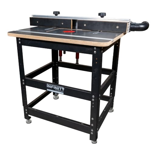 Infinity Tools Essential Router Table Package RTP-102 with Mast-R-Lift II (02120) — Heavy-Duty Birch Ply Core Table, Pro Aluminum Fence, Adjustable Steel Stand