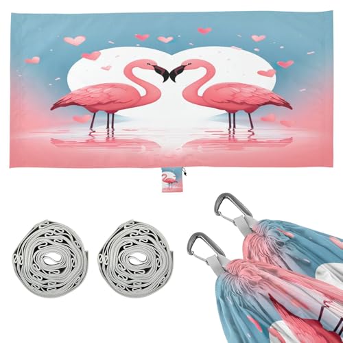 SDMKA Pink Flamingos Camping Hammock, 330 lbs with 2 Tree Straps, Carry Bag, Single Portable Hammock for Outdoor/Indoor, Hiking, Beach, Backpacking, Travel