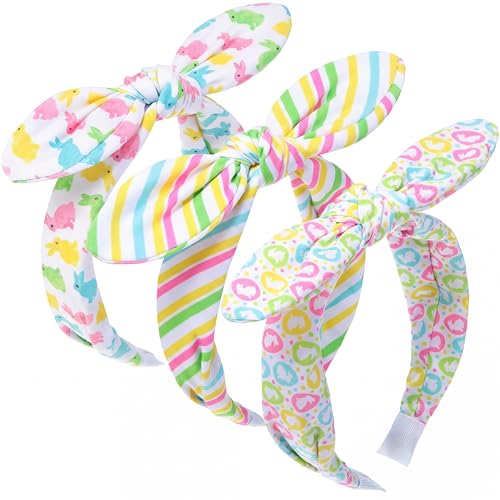 Suncalla 3 Pcs Spring Bow Headbands for Women Pastel Knotted Headband Rabbit Ear Hairband for Women and Girl Hair Accessories Spring Party Decoration