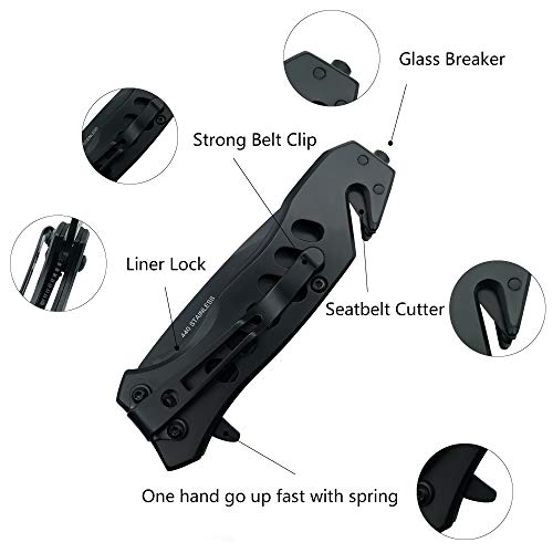 ALBATROSS EDC Cool Sharp Tactical Folding Pocket Knife,SpeedSafe Spring Assisted Opening Knifes with Liner Lock,Pocketclip,Glass Breaker,Seatbelt Cutter - Image 2
