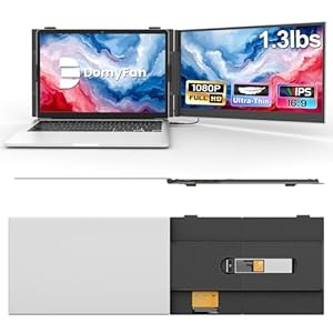 domyfan Extensor de pantalla para portátil de 14 pulgadas, extensor de monitor dual portátil ultrafino con pantalla IPS FHD 1080P, Plug & Play a través de HDMI/USB-A/Tipo-C para portátiles de 13-17