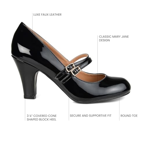 Journee Collection Women's Windy Double Strap Mary Jane Pumps, Patent/Black, 92