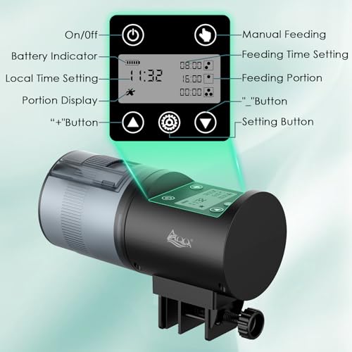AQQA Automatic Fish Feeder for Aquarium, 200ml Large Capacity Moisture-Proof Fish Feeder Automatic Dispenser with LCD Timer, Battery Operated Auto Fish Feeder for Betta, Turtle, Fish, Koi, Small Tank - Image 4