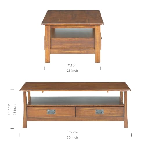 Image of Royaloak Texas American Wooden Center Table for Living Room | Solid Wood | Bottom Shelf for Added Storage | Modern Design with Durable Build | Ideal for Living Rooms | American-Inspired Aesthetic