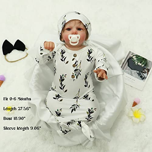 Kislio Newborn Baby Girls Boy Knotted Gown Floral Nightgown Sleeper Gown Swaddle Headband Hat Coming Home Outfit Set(Green, 0-6 Months) #TOP1