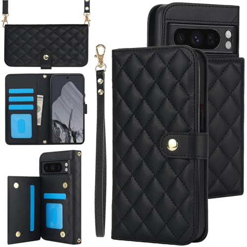 Étui compatible Google Pixel 10 housse portefeuille cuir avec sangle noire