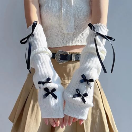 sodeber Manchettes élégantes des années 2000 avec nœud papillon doux tricoté, mitaines pour femmes et filles, printemps – vue 6