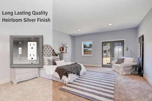 Image of Henne Bery Sunken Pearls Heavy Duty Decorative Wall Plate Switch Plate Outlet Cover (Toggle /Decorator, Heirloom Silver)
