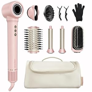 7 in 1 Hair Dryer Brush with Auto Wrap Curlers, Negative Ionic, No Heat Damage, 130,000 RPM Motor, Fast Drying, Frizz-Free, Hot Air Styler for Curling, Straightening, Volumizing, with Storage Bag