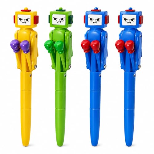 A ballpoint pen with a tiny boxing robot arm that punches when you click it — stress relief that doubles as a desk conversation piece.