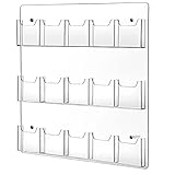15 Pockets Clear Acrylic Brochure Pamphlet Holder Brochure Display Stand Business Tri Fold Brochure Multi Slot Holder Rack Wall Mount Pocket for Literature Menu Document Flyer Advertise Supplies