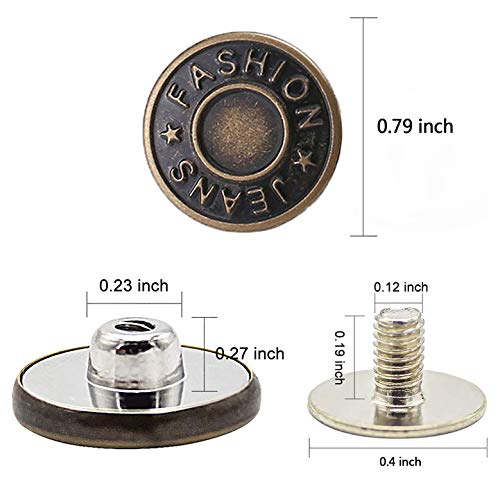 Giyomi 20Mm No Sewing Jeans Buttons Replacement Kit With Metal Base,12 Sets Nailess Removable Metal Buttons Replacement Repair Combo Thread Rivets And Screwdrivers (0.79 Inch) #TOP3