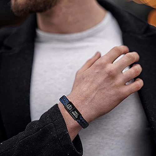 VNOX Blue Braided Leather Medical Symbol Caduceus with Magnetic Clasp Cuff Wristband Bracelet,6.9/7.5/8.5"