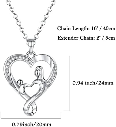 EPIRORA Silver Necklace for Mum from Daughter Son- 925 Sterling Silver Heart Pendant Cubic Zirconia Necklace for Women, Birthday Christmas Mother's Day Gifts (40+5cm)