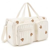 Large Baby Hospital Bag, Baby Changing Bag with Checklist Card, Cream White | Spacious 48 × 22 × 26 cm Crossbody Nappy Bag, Bear Design with Multiple Inner & Outer Pockets, Maternity Bag for Mum & Dad