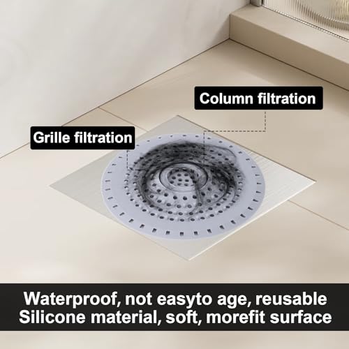 2 Stück Abflusssieb Silikon, Abflusssieb Dusche Haarfänger Badewanne Abflussabdeckung, Abflusssieb für Badezimmer Badewanne und Küche (2 Grau)-mit Einer Pinzette