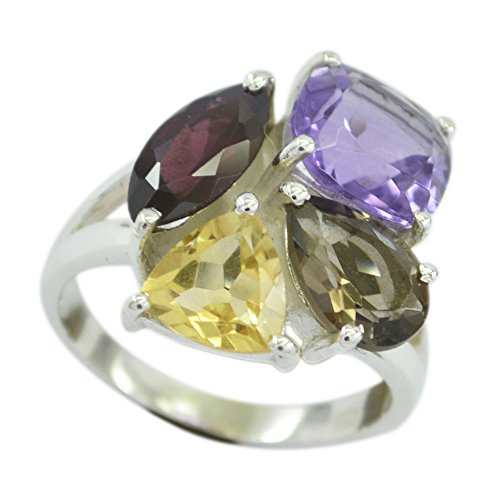 Bague citrine et grenat naturelle en argent sterling qui ne verdit pas la peau