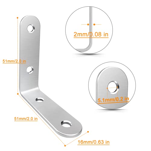 Luckin 40 Pack Corner Brace 2" X 2", Heavy Duty L Brackets For Shelves And Wood, Stainless Steel Right Angle Bracket With Screws, 50Mm X 50Mm #TOP1