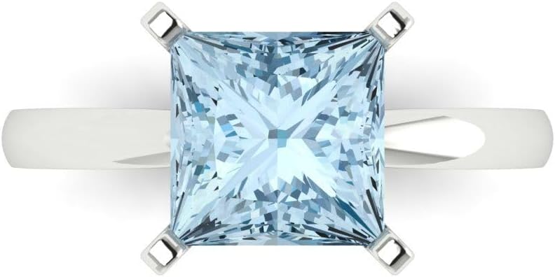 Clara Pucci 14K Solid Gold Engagement Ring for Women | 3 cttw Blue Diamond Princess Cut Solitaire | Real White Gold Wedding Ring