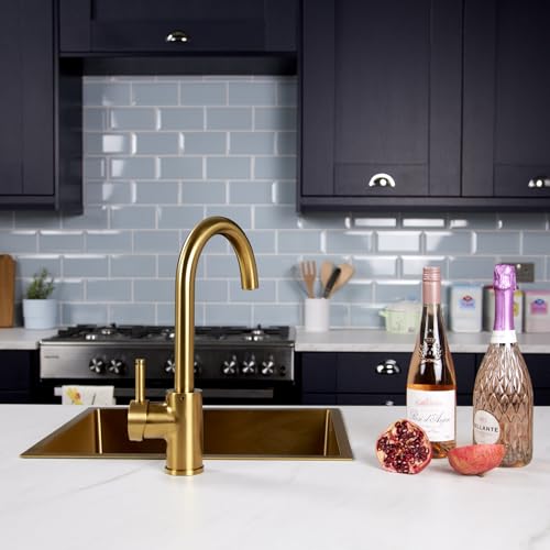 flöde Solo | Single Lever 3 in 1 Instant Boiling Tap - Full Kit | 3 in 1 Boiling Water tap with Boiling Tank and Filter - Instant hot Boiling Water in Your Kitchen (Brushed Gold)