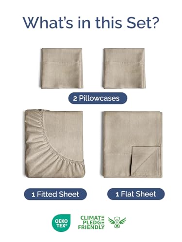 Image of Extra Deep Twin Sheet Set - 4 Piece Breathable & Cooling - Heathered Beige | Hotel Luxury Bed Sheets Set, Easy & Secure Fit, Ultra-Soft, Wrinkle & Fade Free, Comfy Sheets Set with Extra Deep Pockets