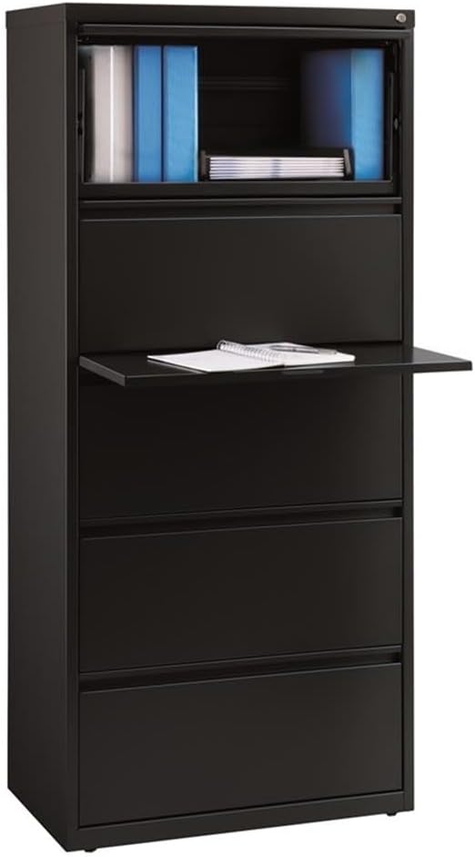 Pemberly Row 30-in Wide Metal 5 Drawer Lateral Filing Cabinet, Black Powder Coat Finish, Steel Construction, Commercial Grade Office Storage, Greenguard Certified, 67.63-in H x 30-in W x 18.63-in D