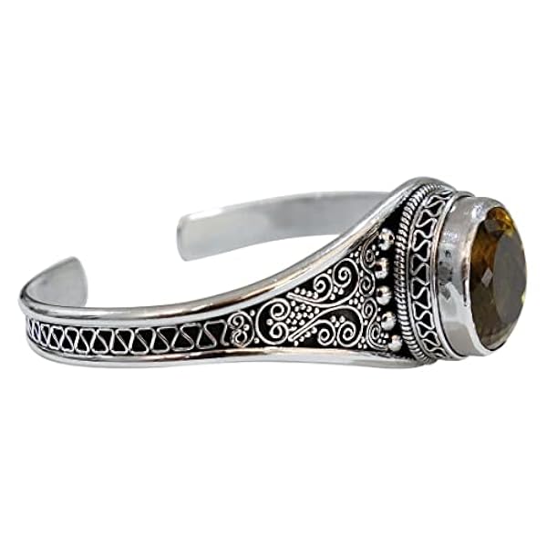 Vero Argento Sterling 925 Polsino Braccialetto per Uomo Donna, Genuini Citrino Pietre Preziose Bracciali, Fatto A Mano Designer Gioielli per Regali, Bracelets Moda Regolabile