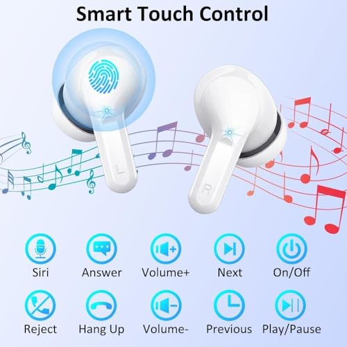 Image of Wireless Earbuds, 2026 Bluetooth 5.4 Headphones NEW Ear Buds 40H Bass Stereo in-Ear Earphones ENC Noise Cancelling Earbuds with 4 HD Mic, USB-C LED Display IP7 Waterproof Sport Headset for Android iOS