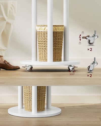 VASAGLE Attaccapanni da Terra, Appendiabiti con 11 Ganci e 3 Ripiani, 4 Ruote Girevoli a 360° e Rimovibili, Ganci e Pali in Legno, per Ingresso Camera da Letto Salotto, Bianco Nuvola RCR023W01 - Immagine 1