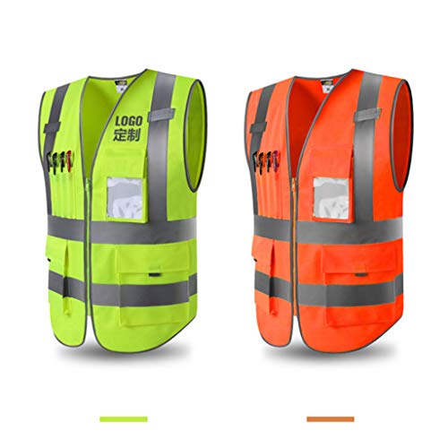 Colete de segurança respirável com zíper frontal de 4 bolsos de alta visibilidade com tiras refletiv